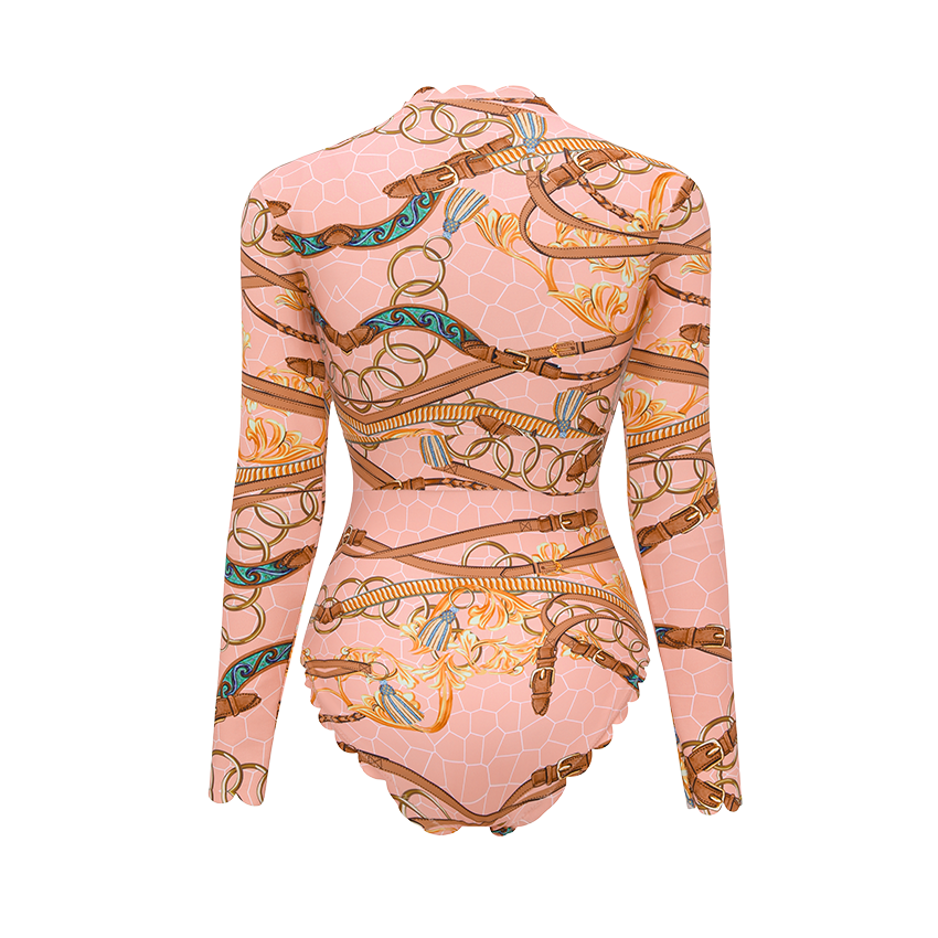 Lace Long Sleeve Rashguard Printed Swimsuit Set(s)